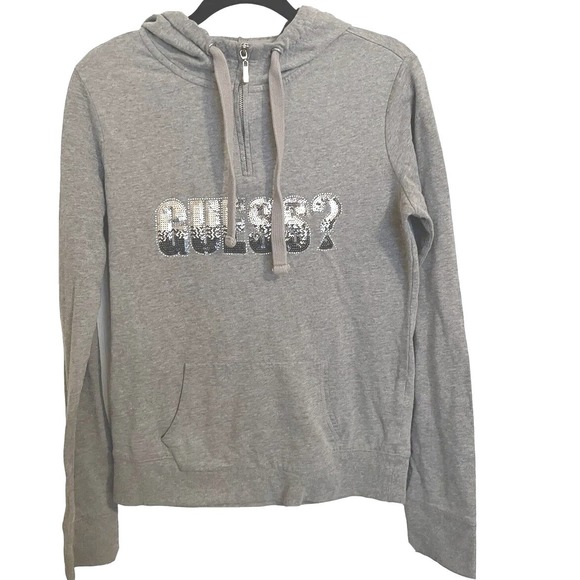 Guess Tops - Guess Hooded Jacket Sparks Y2k Medium Spell out Sequin
